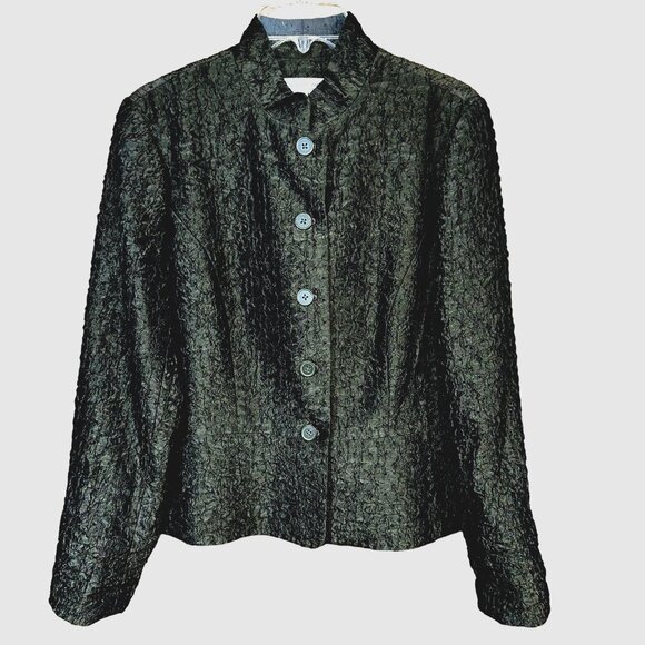 Coldwater Creek Ruched Dark Green Blazer Jacket Sz S  Quiet Luxury Fall Layering - Picture 1 of 6